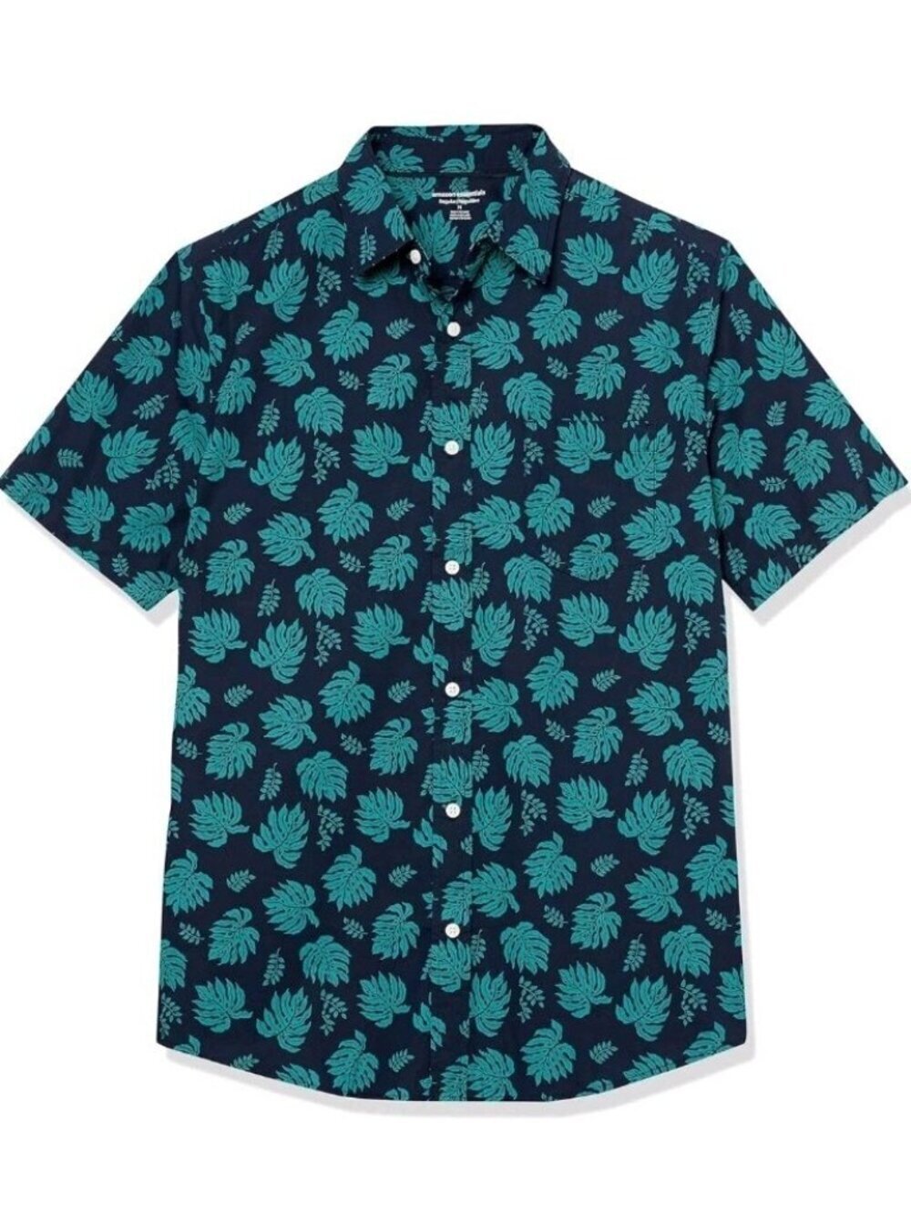 Essentials Mens Size L Slim Fit Navy Leaf Print Button Up Shirt New